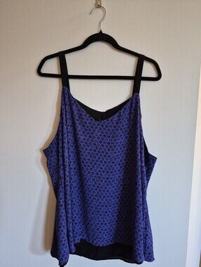 Plus Size Blue/Black Printed Reversible To Black Sleeveless Blouse Size 24